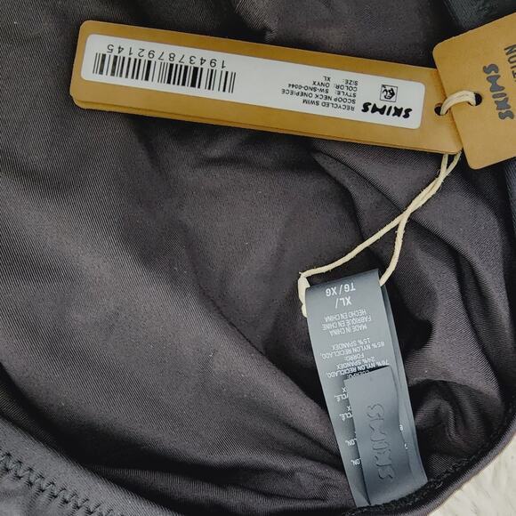 NEW SKIMS Black Onyx Recycled Swim Scoop Neck One Piece Swimsuit - Picture 10 of 11